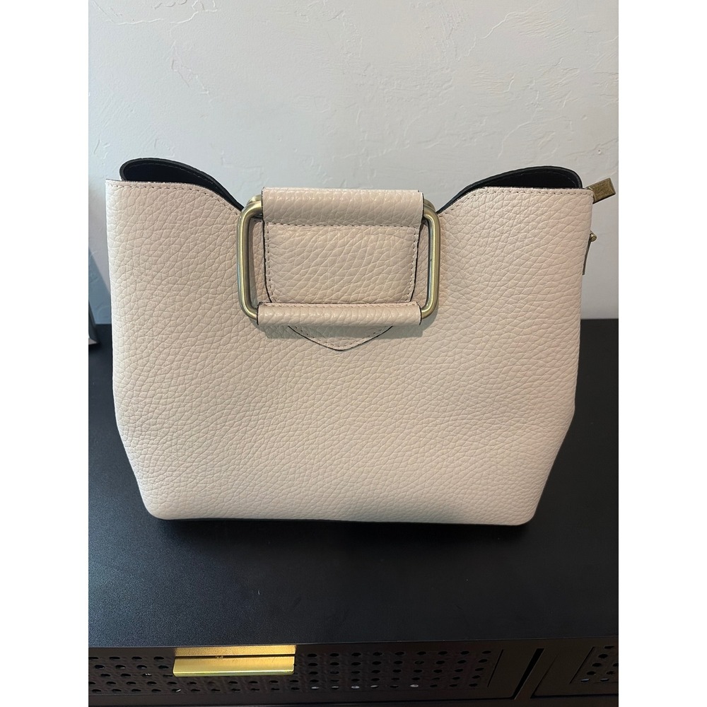 Isadora Italian Cream Pebbled Leather Handbag Metal Top Handle Tote Bag